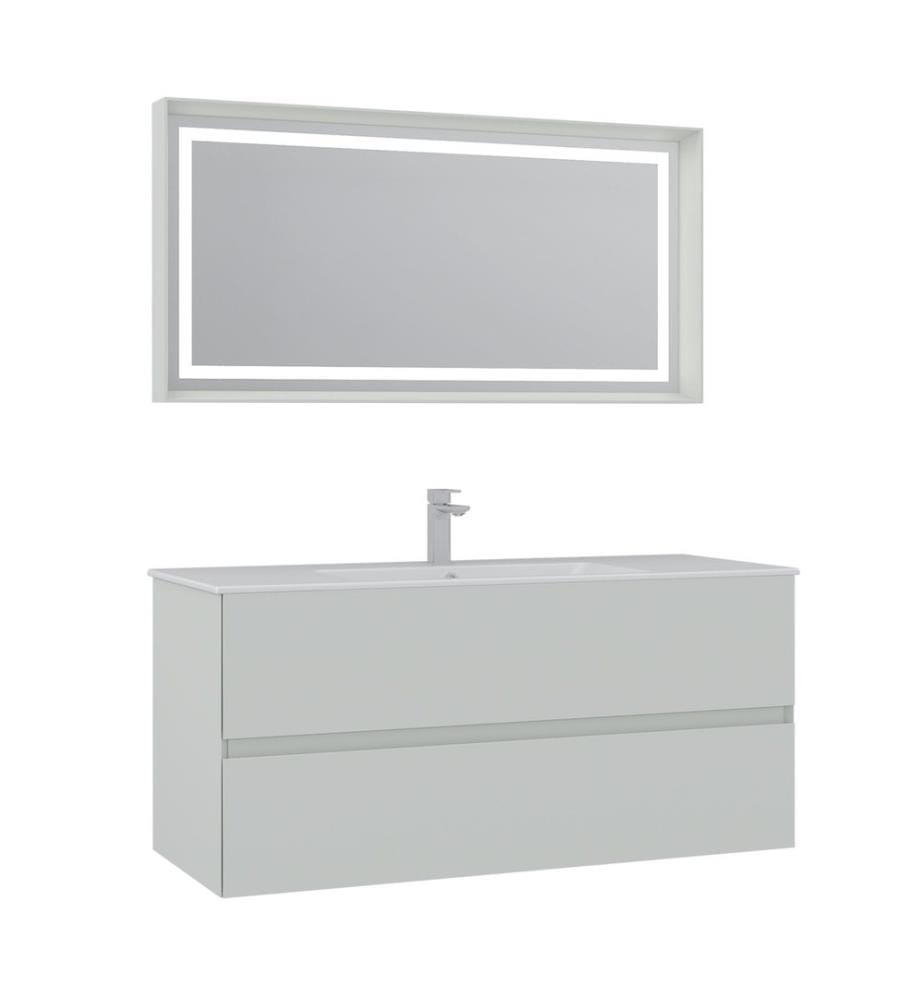 Ensemble meuble de salle de bain avec lavabo et miroir 2 pièces coloris cachemire mat 100 % MDF laqué mat