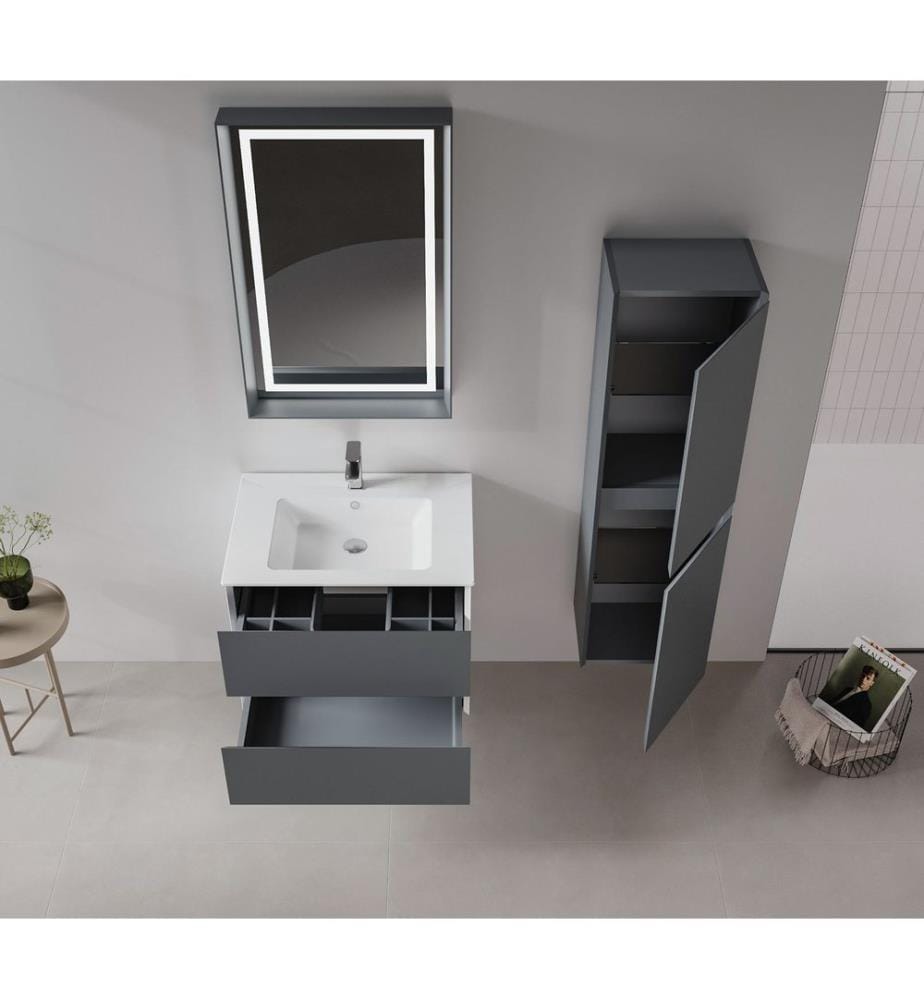 Ensemble meuble de salle de bain avec lavabo et miroir 2 pièces anthracite mat 100 % MDF laqué mat