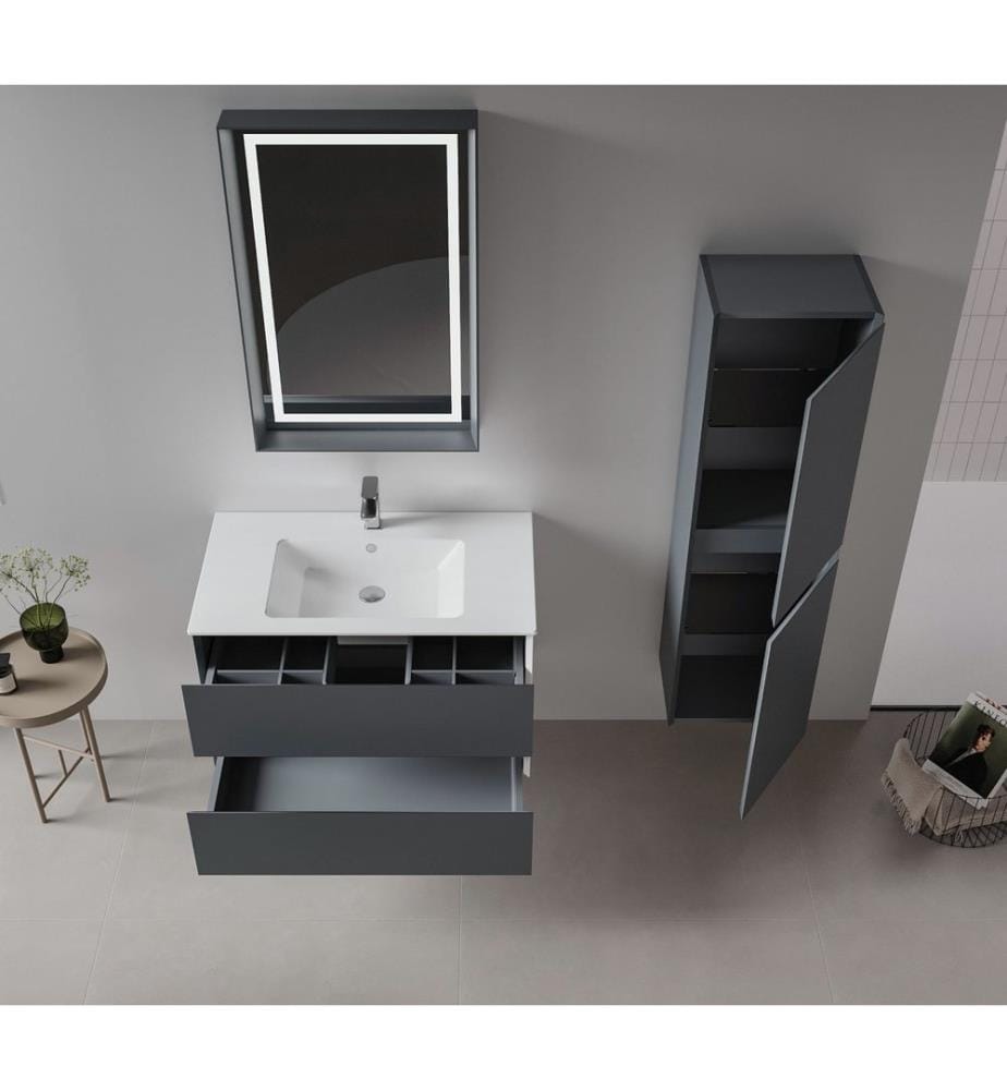 Badezimmerschrank mit Waschbecken und Spiegel 2-teilig matt anthrazit 100 % matt lackiertes MDF