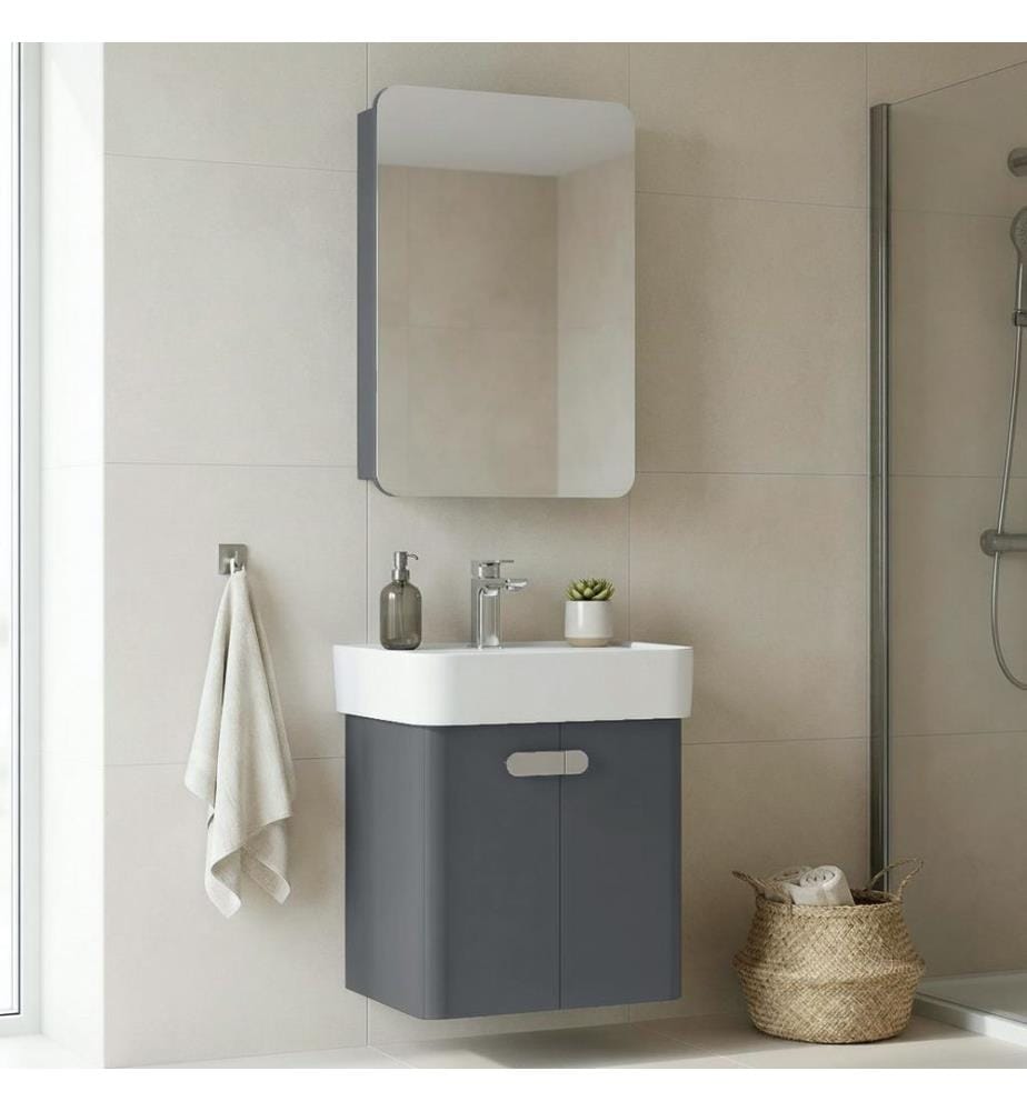 Badezimmerschrank mit Waschbecken und Spiegel 2-teilig Anthrazit 100 % hochglanzlackiertes MDF