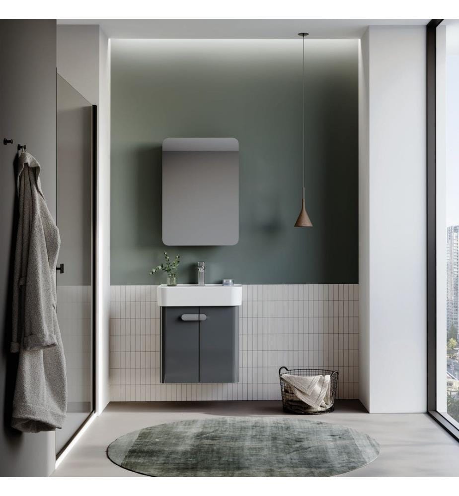 Badezimmerschrank mit Waschbecken und Spiegel 2-teilig Anthrazit 100 % hochglanzlackiertes MDF