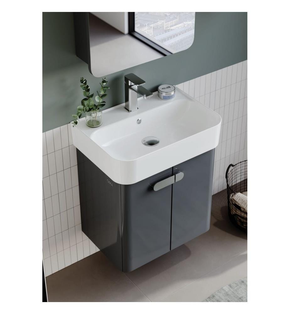 Badezimmerschrank mit Waschbecken und Spiegel 2-teilig Anthrazit 100 % hochglanzlackiertes MDF