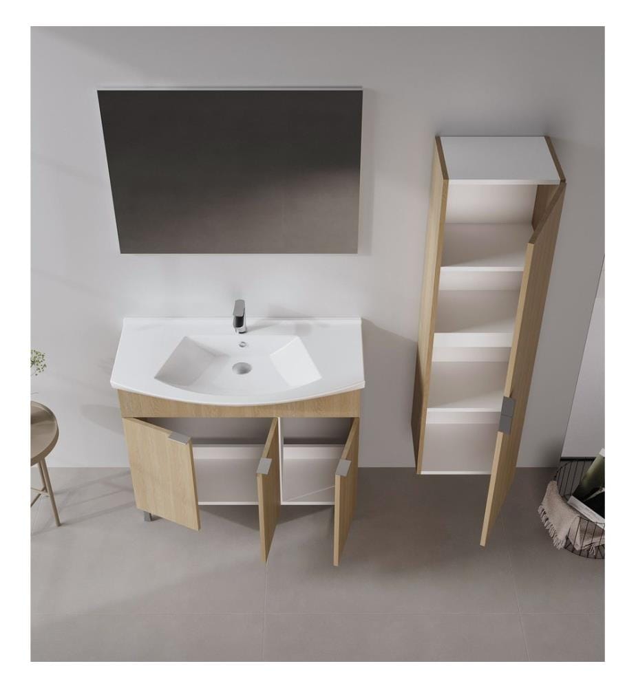 Badezimmerschrank mit Waschbecken und Spiegel 2-teilig Eiche 100 % melaminbeschichtete Spanplatte