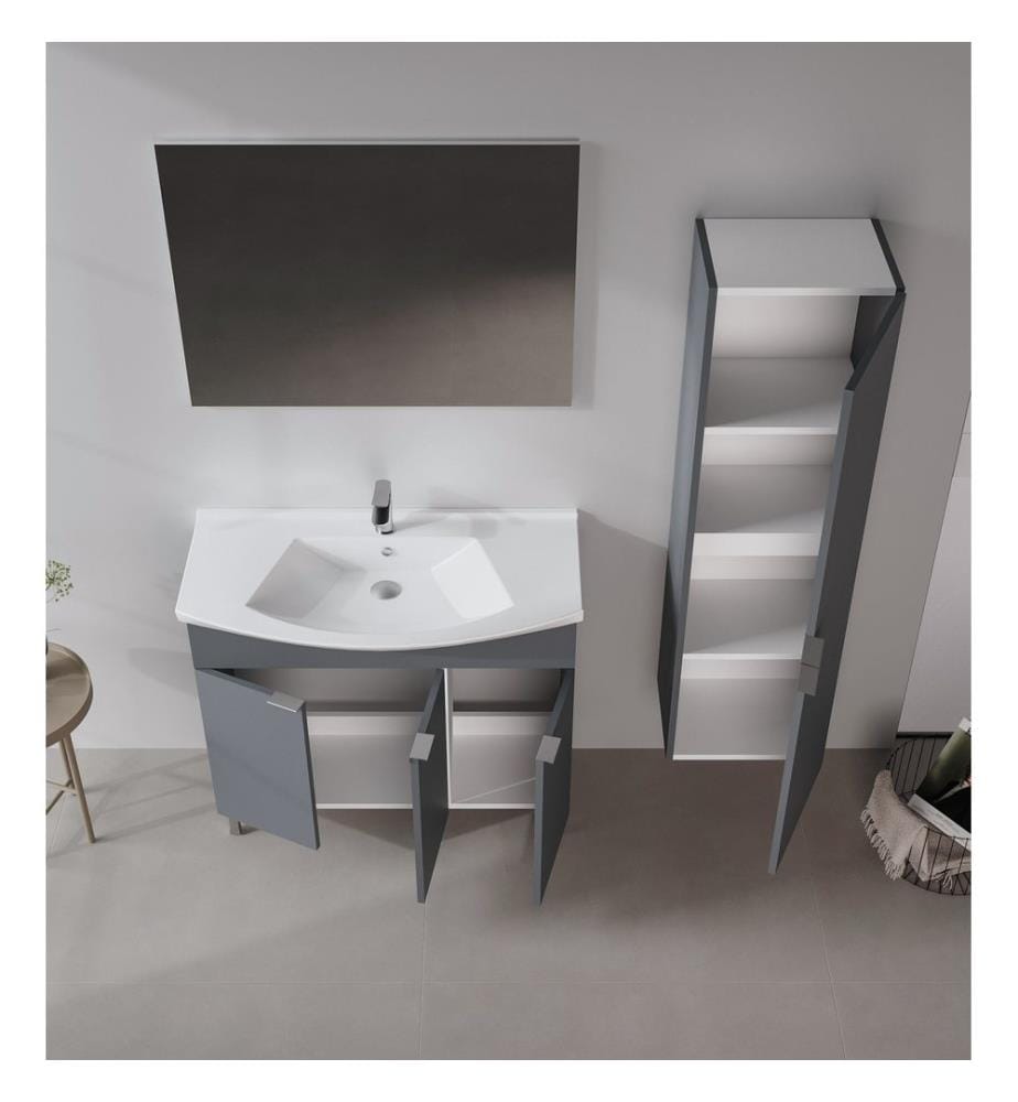 Badezimmerschrank mit Waschbecken und Spiegel 2-teilig mattes Anthrazit 100 % melaminbeschichtete Spanplatte