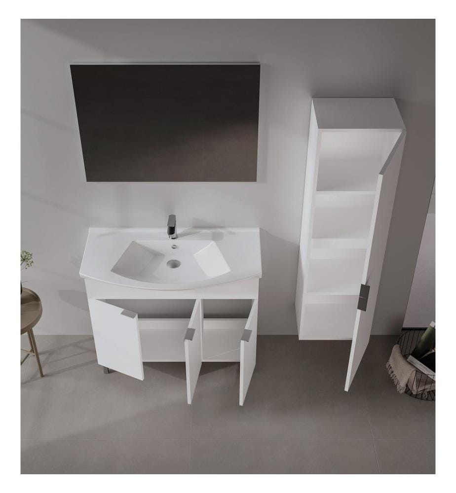 Badezimmerschrank mit Waschbecken und Spiegel 2-teilig weiss 100 % melaminbeschichtete Spanplatte
