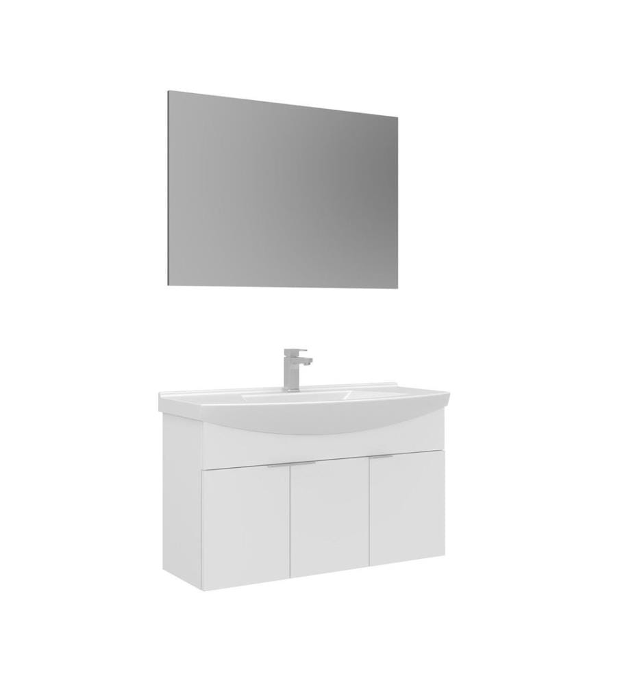 Badezimmerschrank mit Waschbecken und Spiegel 2-teilig weiss 100 % melaminbeschichtete Spanplatte