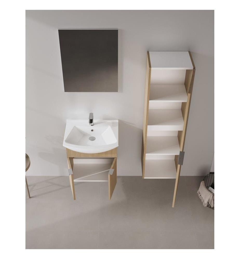 Badezimmerschrank mit Waschbecken und Spiegel 2-teilig Eiche 100 % melaminbeschichtete Spanplatte