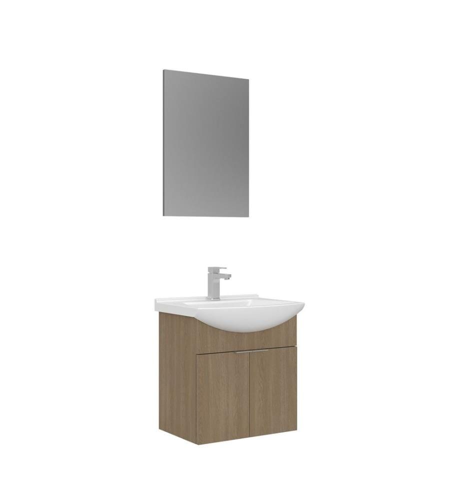 Badezimmerschrank mit Waschbecken und Spiegel 2-teilig Eiche 100 % melaminbeschichtete Spanplatte