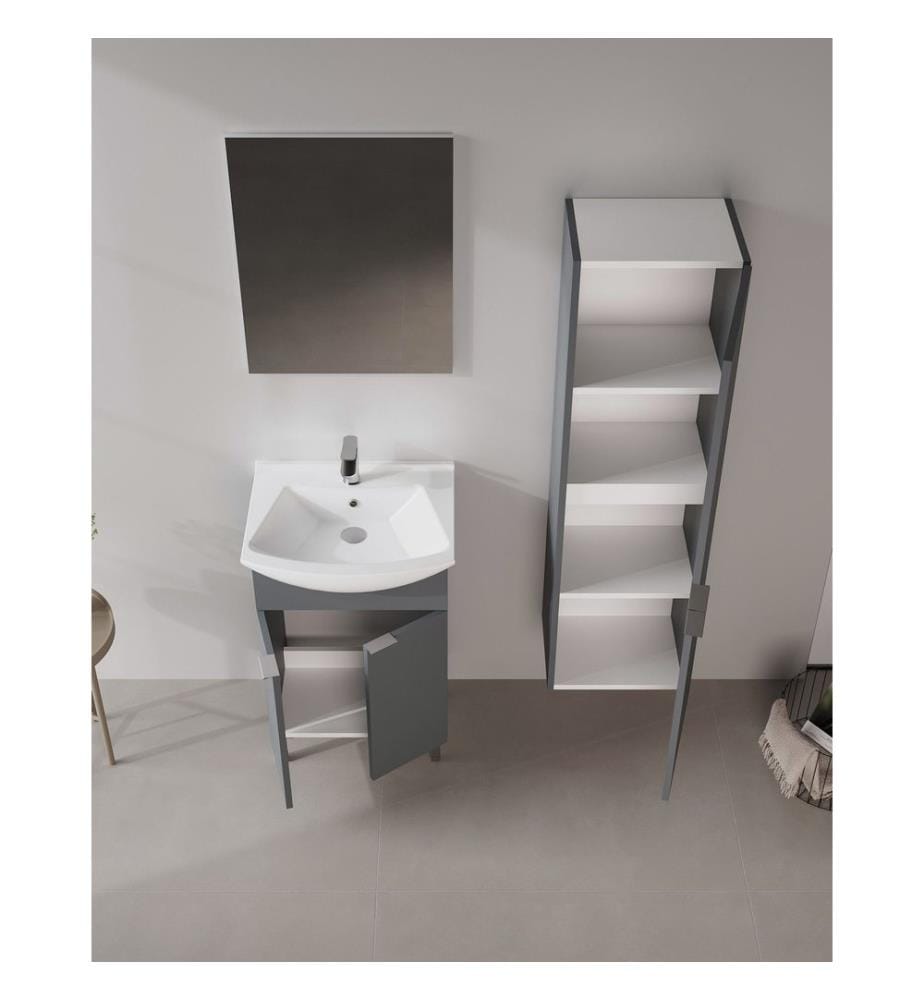 Badezimmerschrank mit Waschbecken und Spiegel 2-teilig mattes Anthrazit 100 % melaminbeschichtete Spanplatte