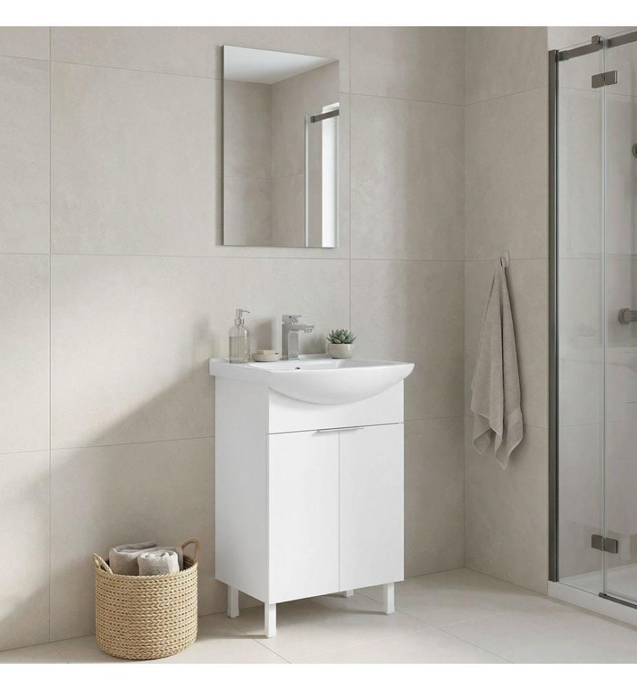 Badezimmerschrank mit Waschbecken und Spiegel 2-teilig weiss 100 % melaminbeschichtete Spanplatte