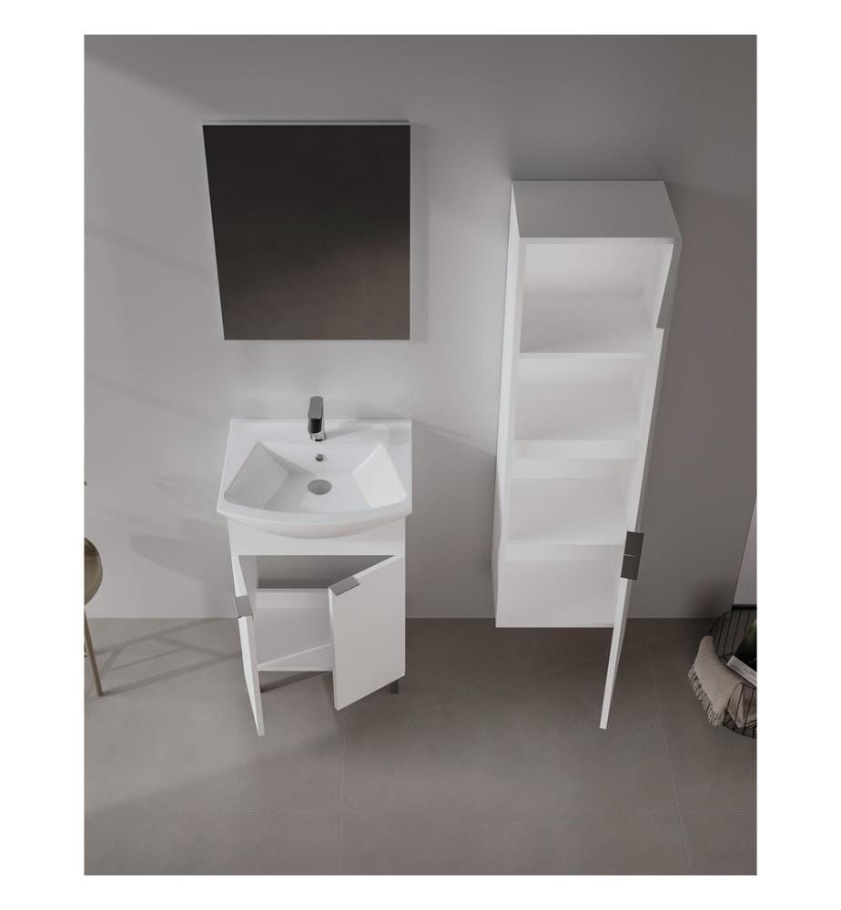Badezimmerschrank mit Waschbecken und Spiegel 2-teilig weiss 100 % melaminbeschichtete Spanplatte