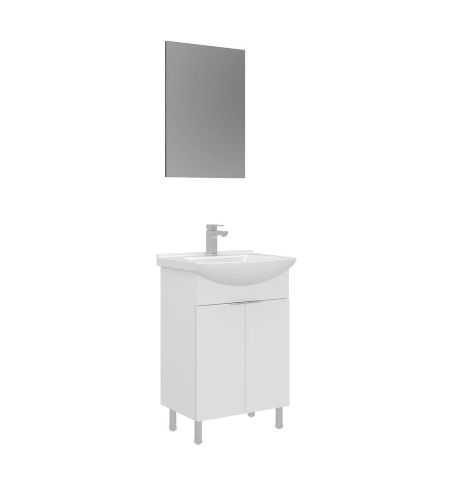 Badezimmerschrank mit Waschbecken und Spiegel 2-teilig weiss 100 % melaminbeschichtete Spanplatte
