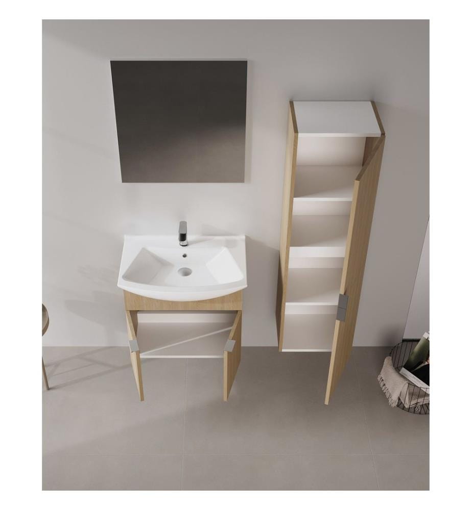 Badezimmerschrank mit Waschbecken und Spiegel 2-teilig Eiche 100 % melaminbeschichtete Spanplatte