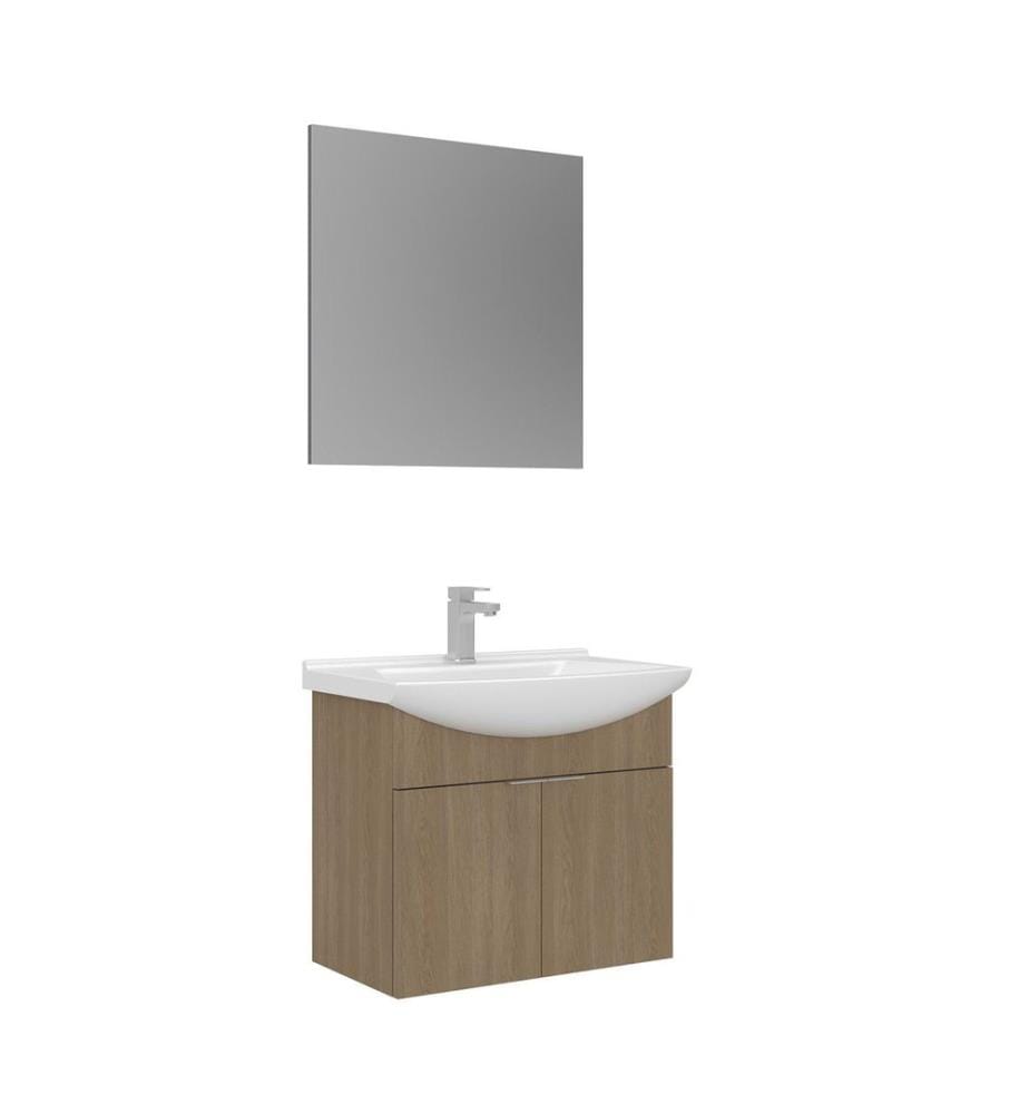 Badezimmerschrank mit Waschbecken und Spiegel 2-teilig Eiche 100 % melaminbeschichtete Spanplatte