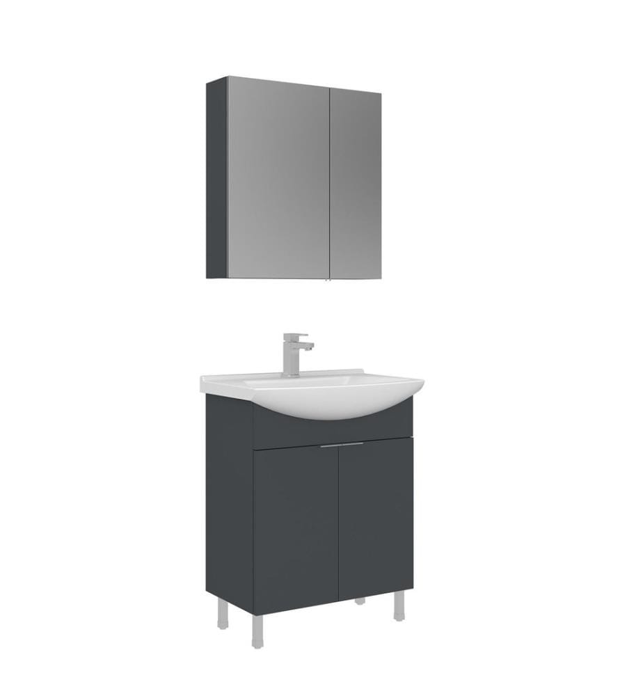 Badezimmerschrank mit Waschbecken und Spiegel 2-teilig mattes Anthrazit 100 % melaminbeschichtete Spanplatte
