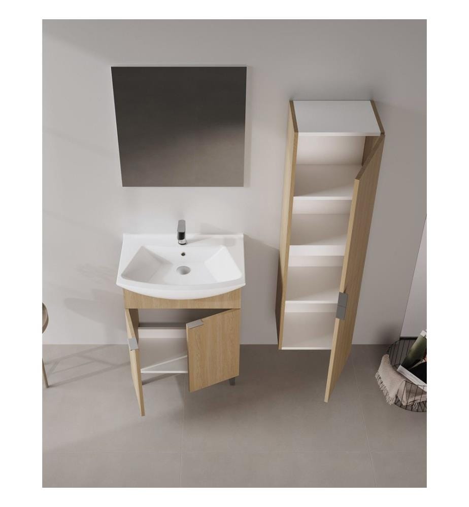 Badezimmerschrank mit Waschbecken und Spiegel 2-teilig Eiche 100 % melaminbeschichtete Spanplatte