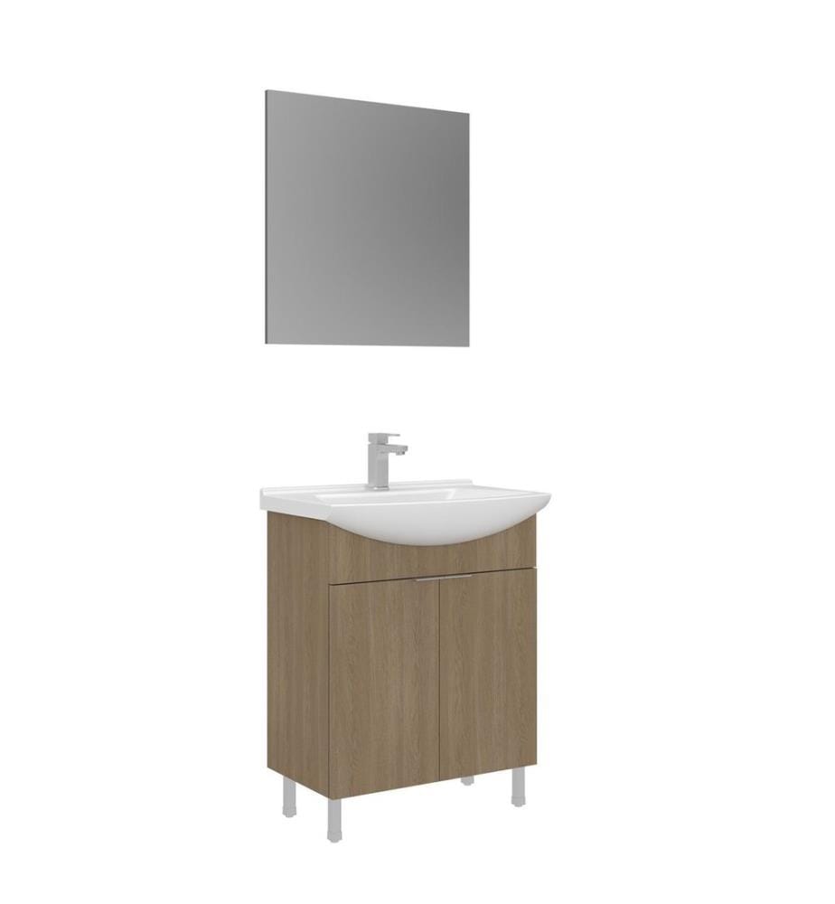Badezimmerschrank mit Waschbecken und Spiegel 2-teilig Eiche 100 % melaminbeschichtete Spanplatte