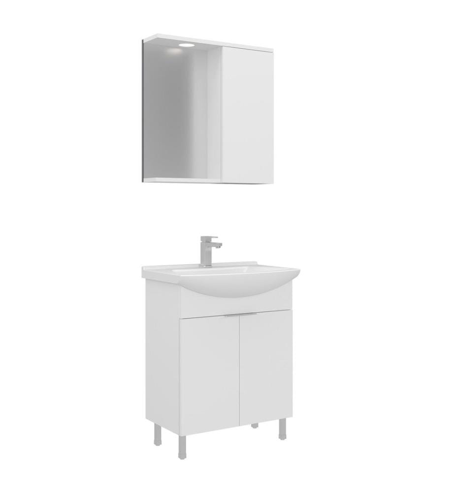 Ensemble meuble de salle de bain avec lavabo et miroir 2 pièces blanc panneau de particules 100 % recouvert de mélamine
