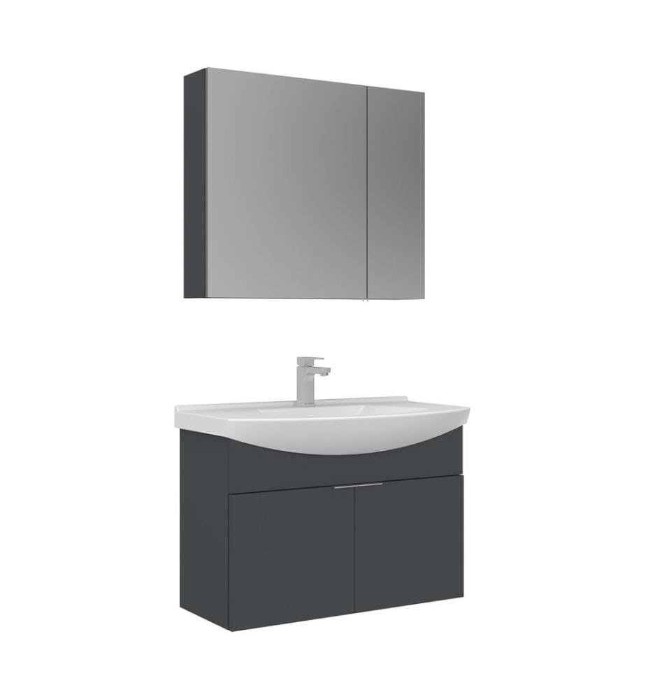 Ensemble meuble de salle de bain avec lavabo et miroir 2 pièces anthracite mat panneau de particules 100 % recouvert de mélamine