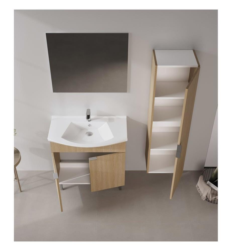 Badezimmerschrank mit Waschbecken und Spiegel 2-teilig Eiche 100 % melaminbeschichtete Spanplatte