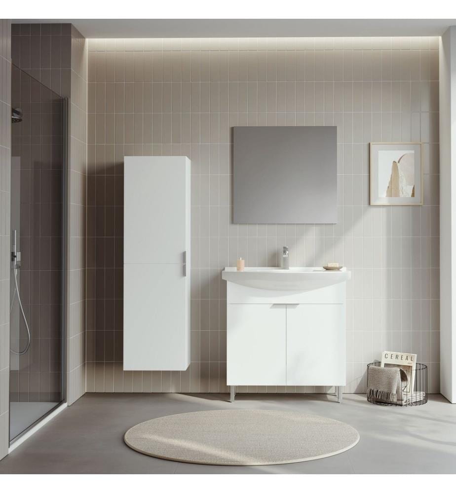 Badezimmerschrank mit Waschbecken und Spiegel 2-teilig weiss 100 % melaminbeschichtete Spanplatte