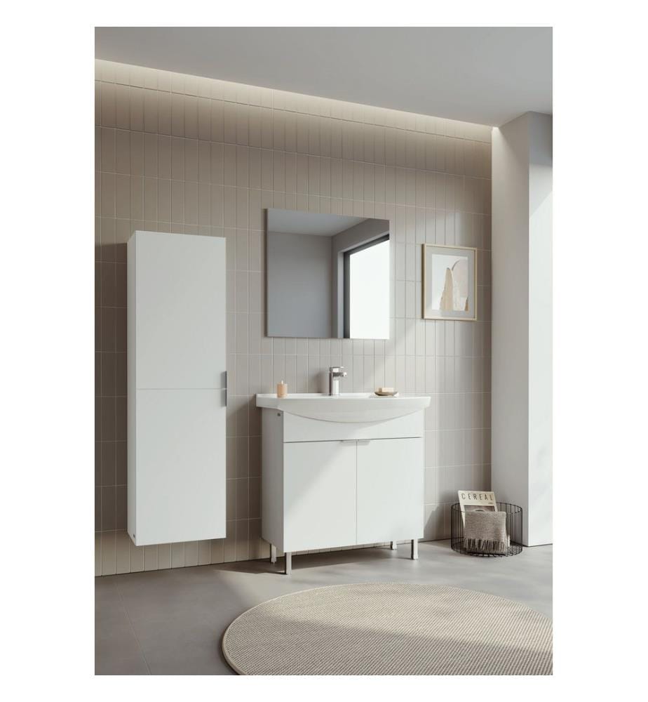 Badezimmerschrank mit Waschbecken und Spiegel 2-teilig weiss 100 % melaminbeschichtete Spanplatte