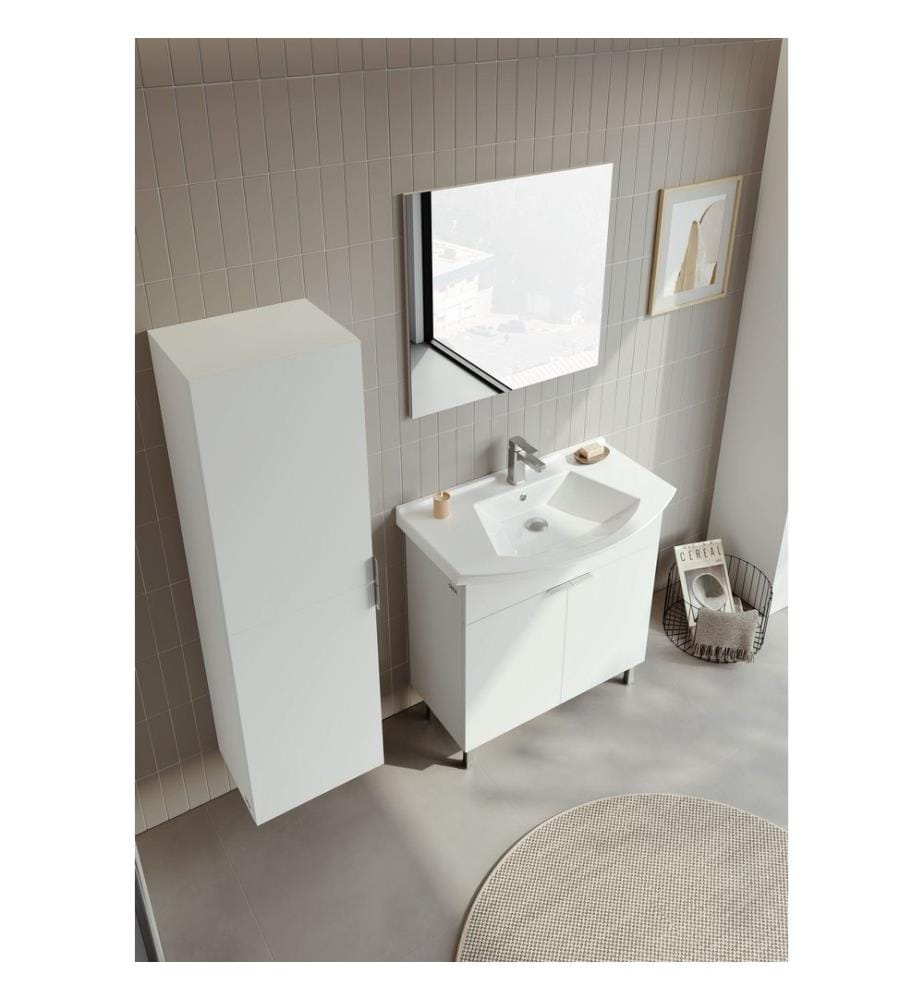 Badezimmerschrank mit Waschbecken und Spiegel 2-teilig weiss 100 % melaminbeschichtete Spanplatte