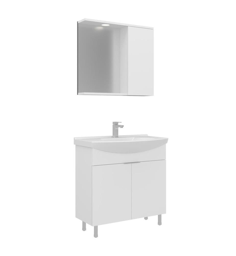 Ensemble meuble de salle de bain avec lavabo et miroir 2 pièces blanc panneau de particules 100 % recouvert de mélamine