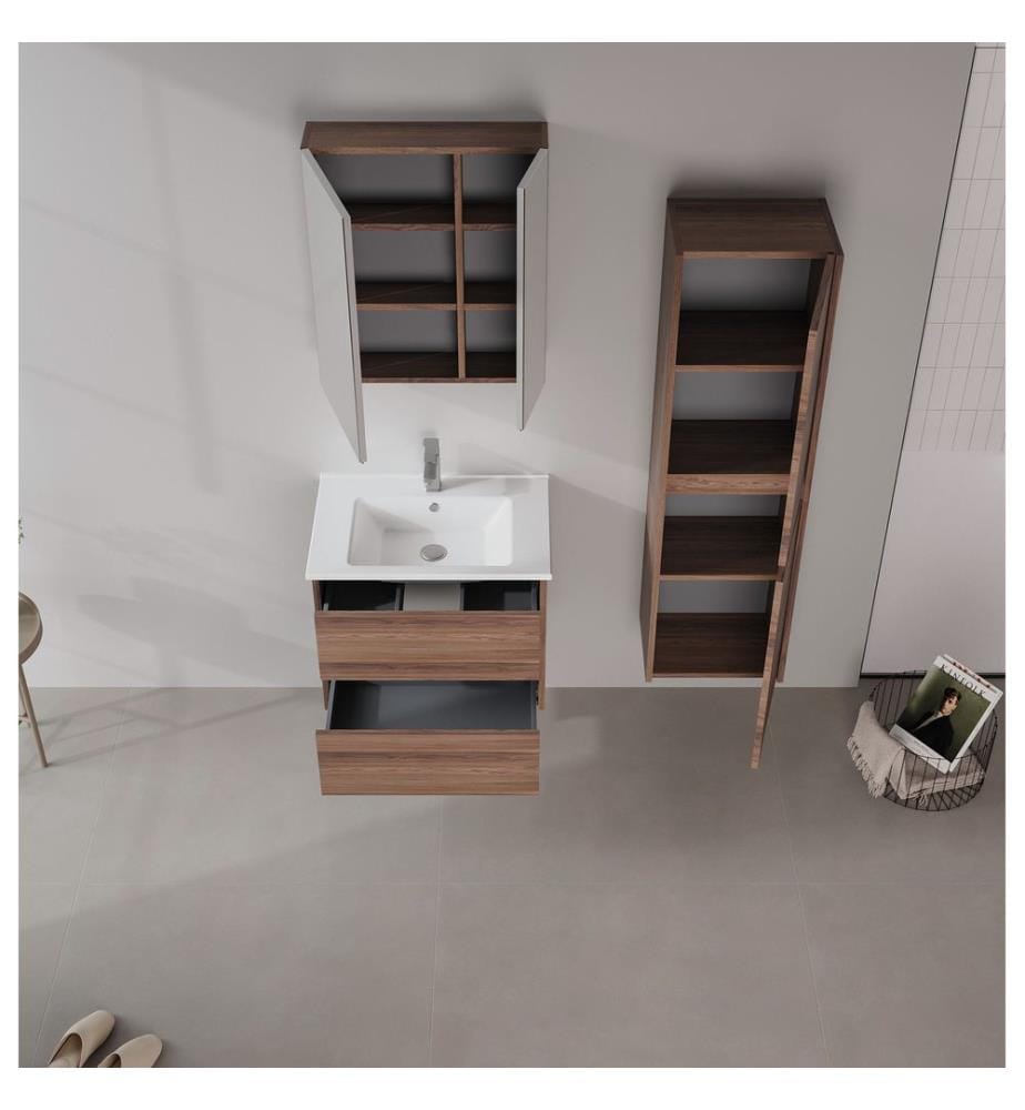 Badezimmerschrank mit Waschbecken und Spiegel 2-teilig Walnuss 100 % melaminbeschichtete Spanplatte
