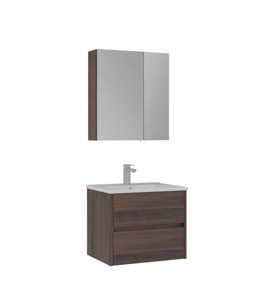 Badezimmerschrank mit Waschbecken und Spiegel 2-teilig Walnuss 100 % melaminbeschichtete Spanplatte