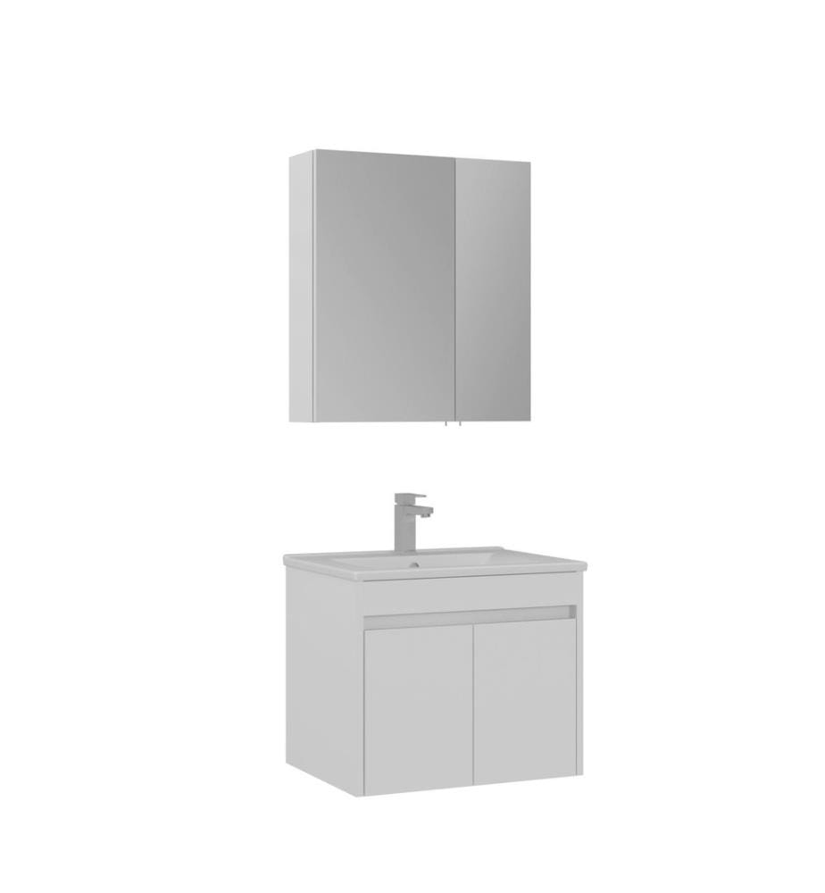 Ensemble meuble de salle de bain avec lavabo et miroir 2 pièces blanc mat MDF 100 % recouvert de mélamine