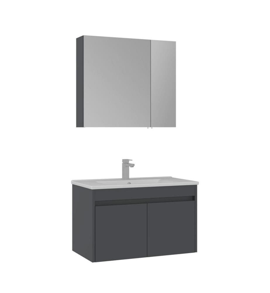 Ensemble meuble de salle de bain avec lavabo et miroir 2 pièces anthracite mat MDF 100 % revêtu de mélamine