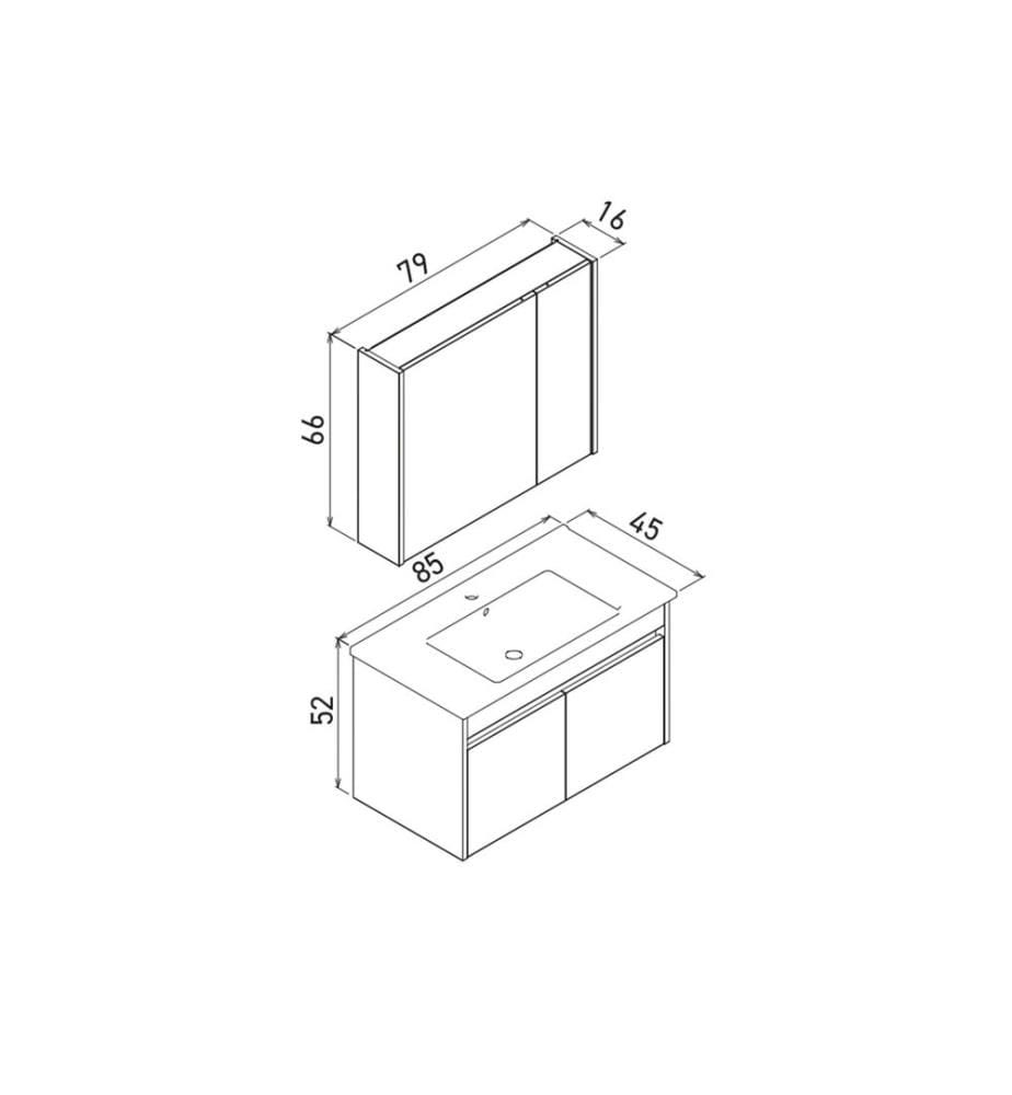 Ensemble meuble de salle de bain avec lavabo et miroir 2 pièces blanc mat MDF 100 % recouvert de mélamine