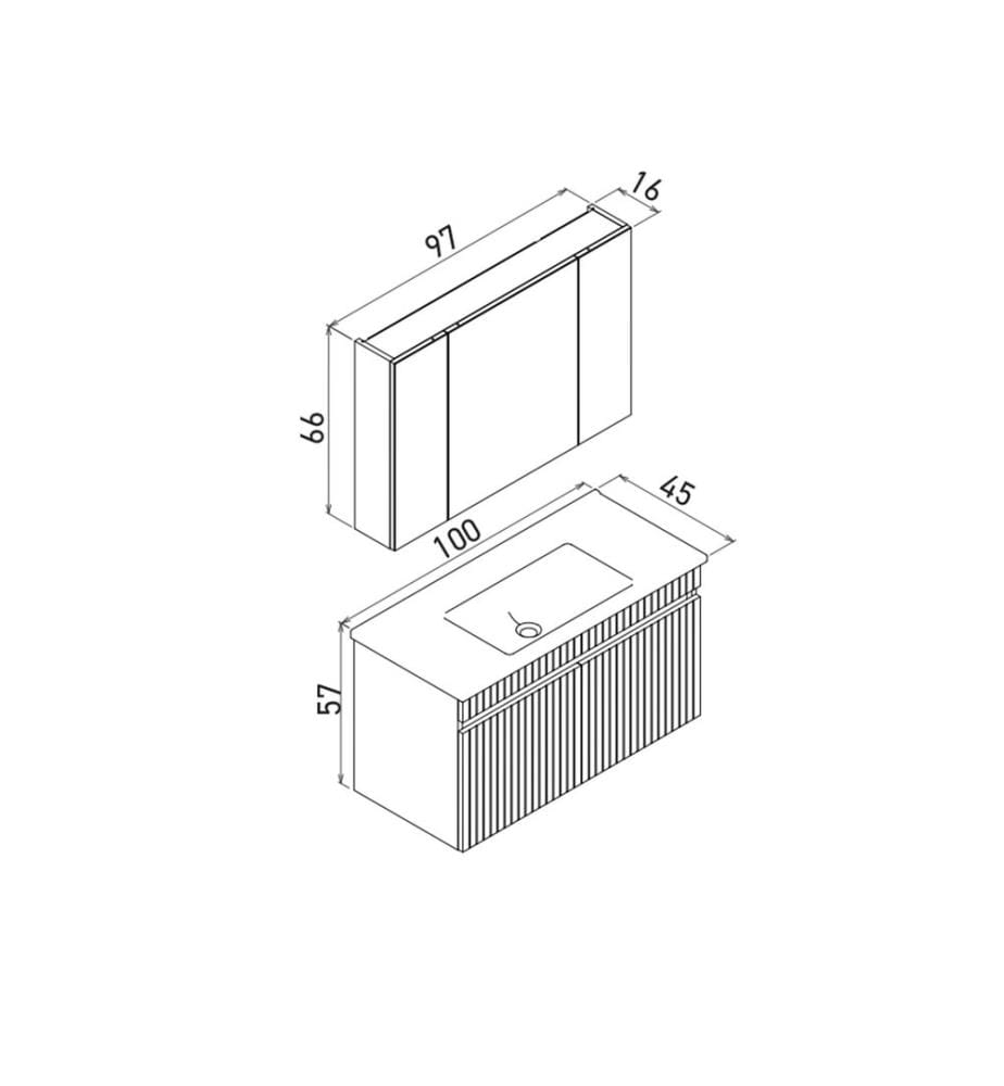 Badezimmerschrank mit Waschbecken und Spiegel 2-teilig mattes Anthrazit 100 % thermisch beschichtetes MDF