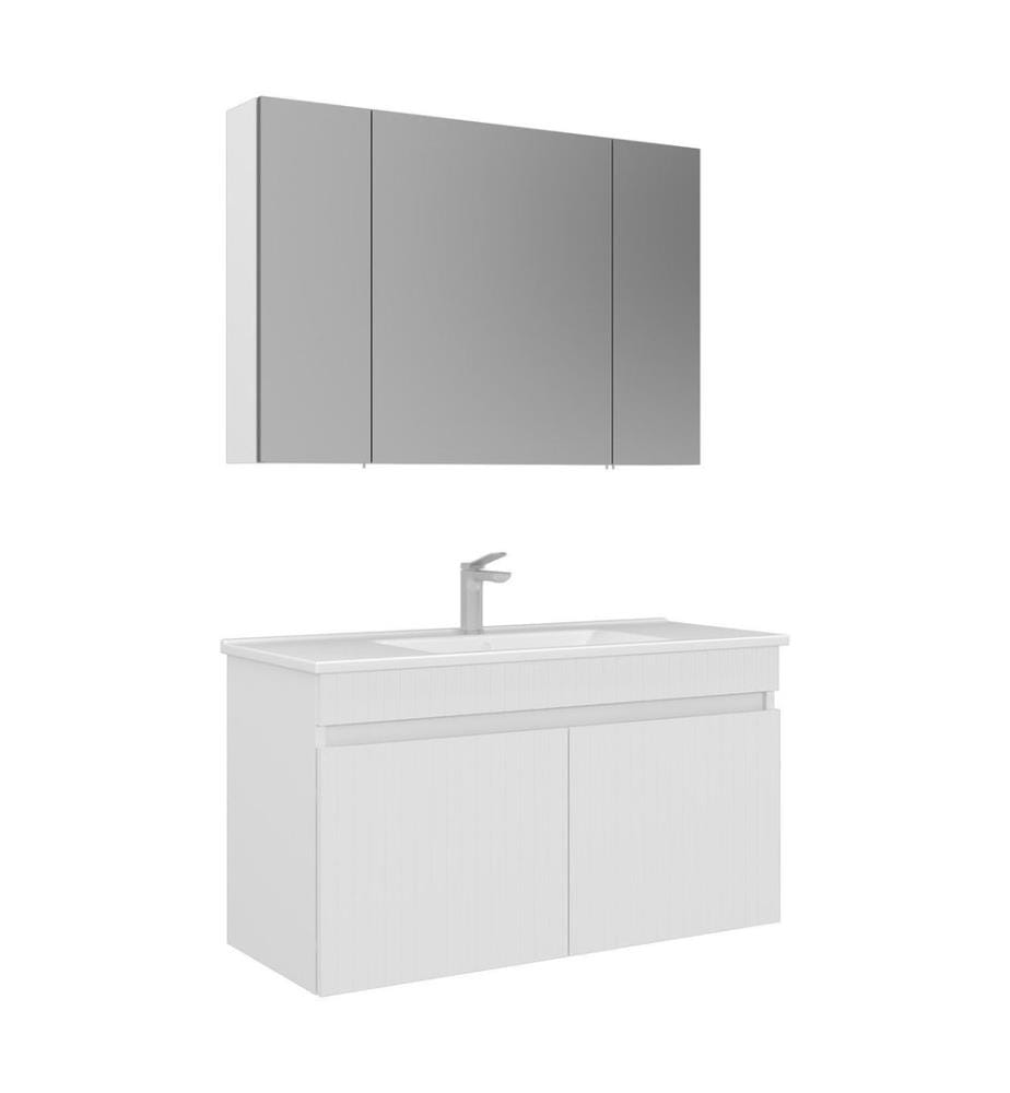 Badezimmerschrank mit Waschbecken und Spiegel 2-teilig mattweiss 100 % thermisch beschichtetes MDF