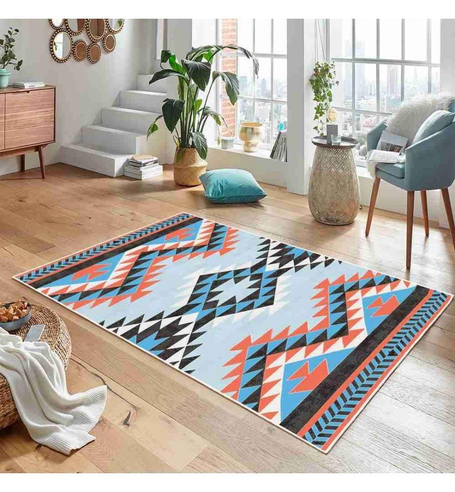 Teppich, Blau, 70% Baumwolle - 30% Chenille, 100 x 150 cm