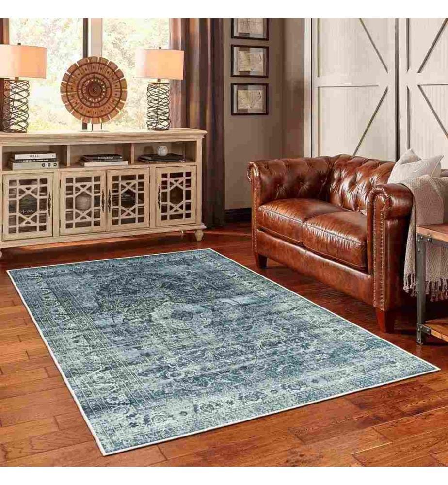Tappeto, Blu, 70% cotone - 30% ciniglia, 100 x 300 cm