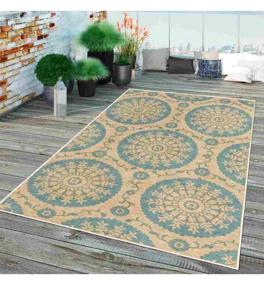 Tappeto, Blu, Crema, 70% Cotone - 30% Ciniglia, 120 x 180 cm
