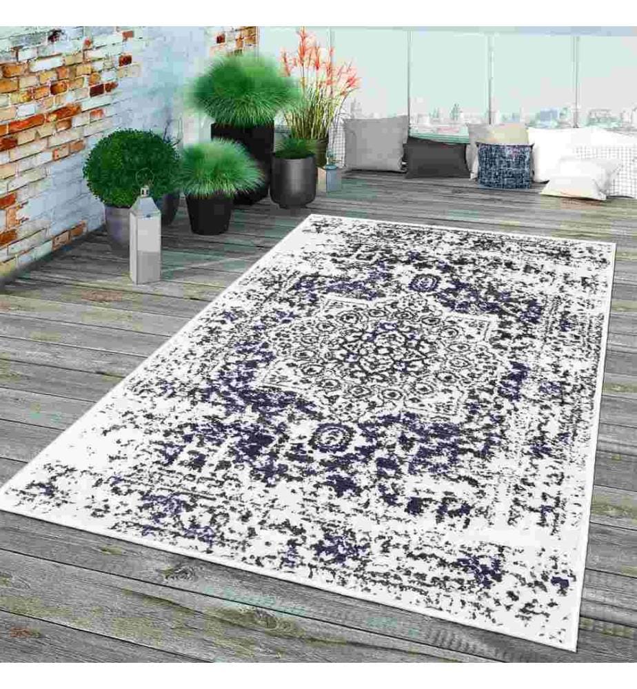 Tappeto, Bianco, Blu marino, 70% cotone - 30% ciniglia, 100 x 300 cm