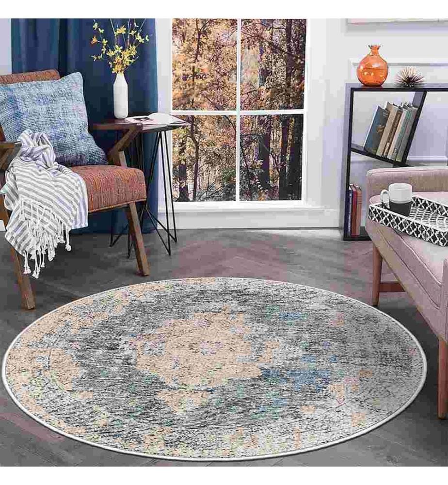 Tappeto, Blu, Crema, 70% Cotone - 30% Ciniglia, 160 x 160 cm