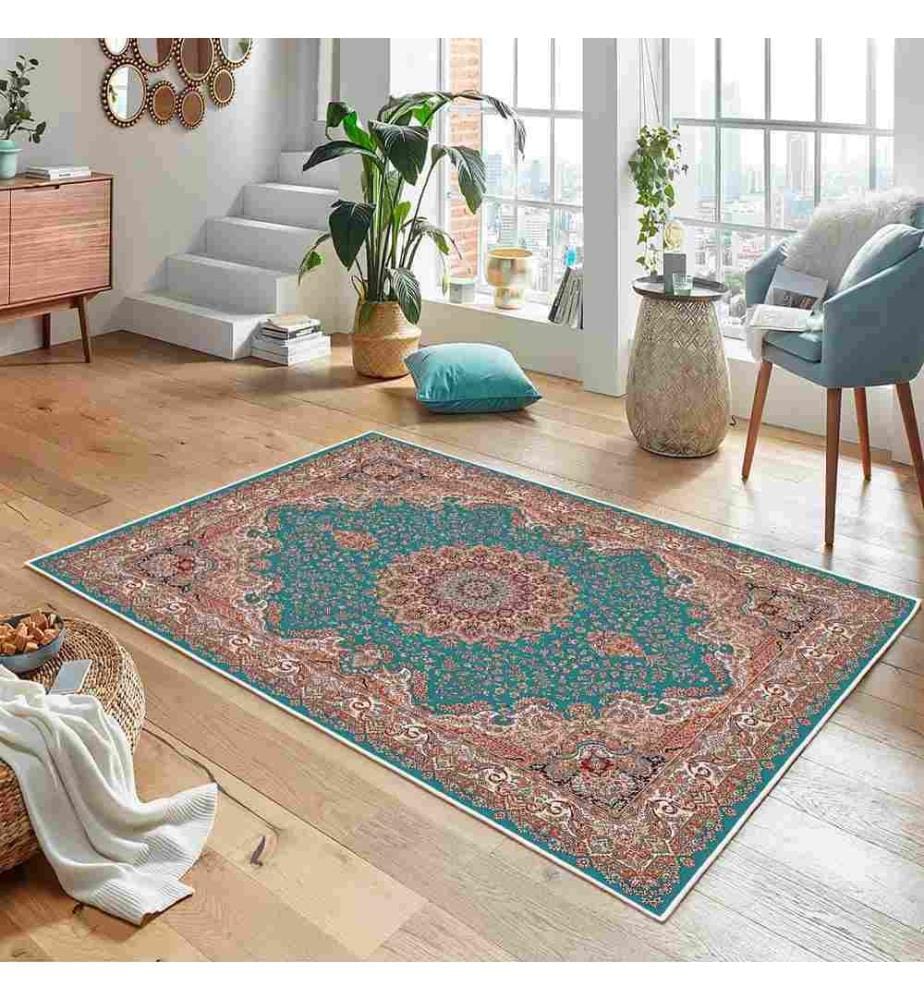 Tappeto, Blu, Arancione, 70% Cotone - 30% Ciniglia, 60 x 100 cm