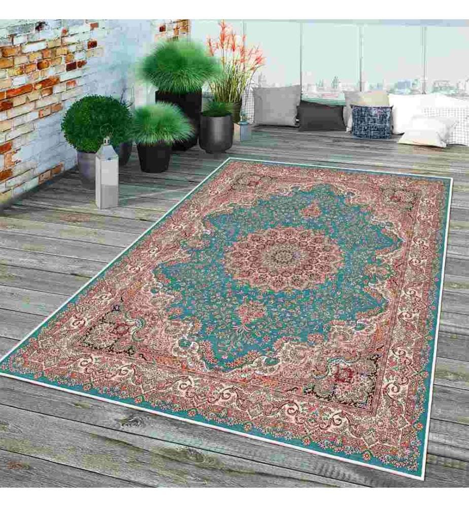 Tapis, bleu, orange, 70% coton - 30% chenille, 80 x 120 cm