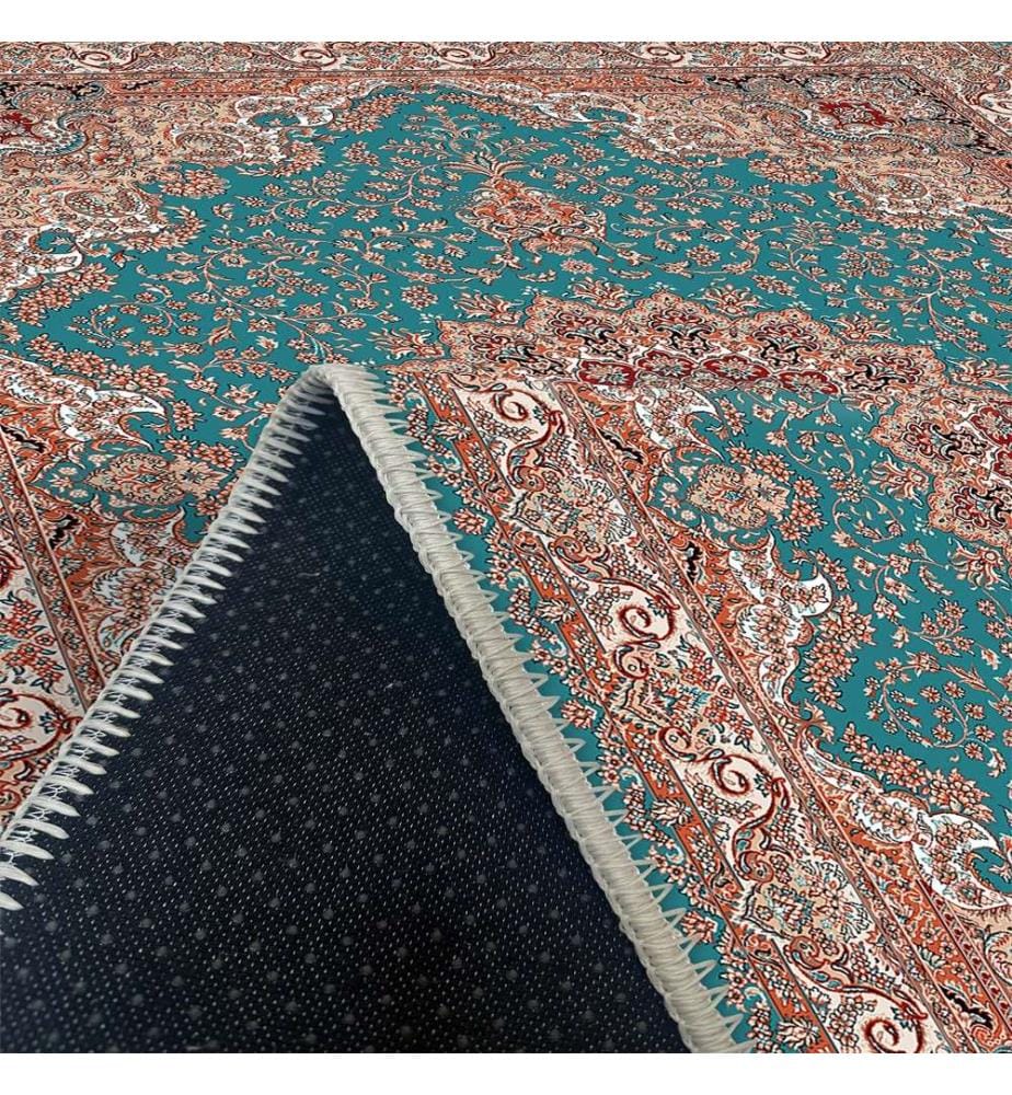 Tappeto, Blu, Arancione, 70% Cotone - 30% Ciniglia, 100 x 150 cm