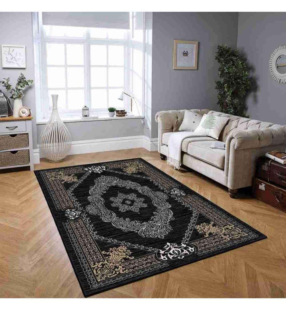 Tappeto, nero, 70% cotone - 30% ciniglia, 80 x 150 cm