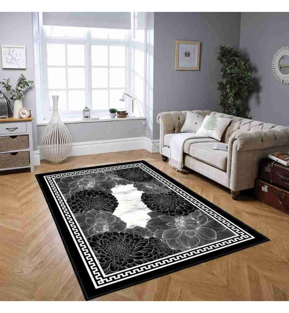 Tappeto, nero, 70% cotone - 30% ciniglia, 80 x 120 cm