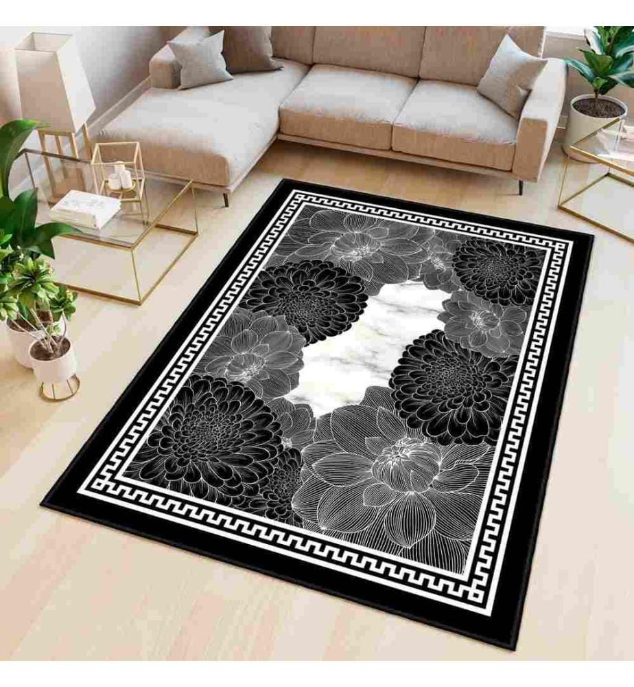 Tappeto, nero, 70% cotone - 30% ciniglia, 100 x 150 cm