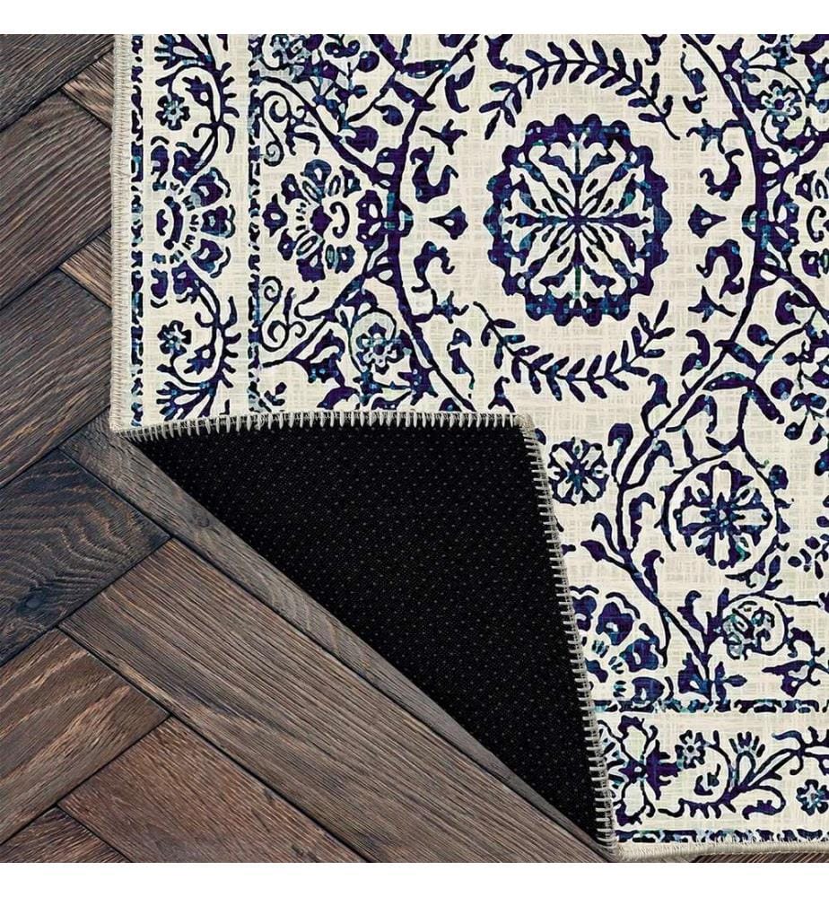 Tappeto, Crema, Blu marino, 70% cotone - 30% ciniglia, 120 x 180 cm