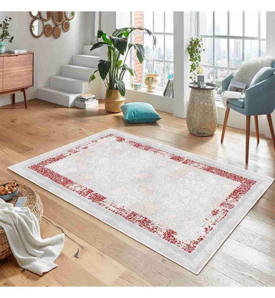 Teppich, Grau, Rot, 70% Baumwolle - 30% Chenille, 80 x 300 cm