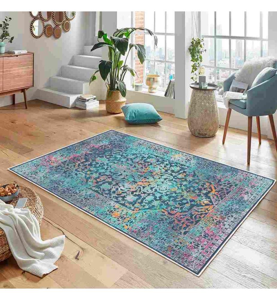 Tappeto, Blu, 70% cotone - 30% ciniglia, 80 x 120 cm