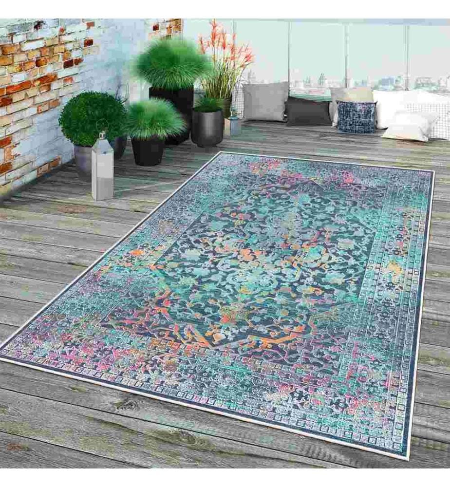 Tappeto, Blu, 70% cotone - 30% ciniglia, 100 x 200 cm